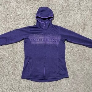 Helly Hansen Jacket Womens Large Purple Full Zip Hooded Funnel Neck Nordic Print